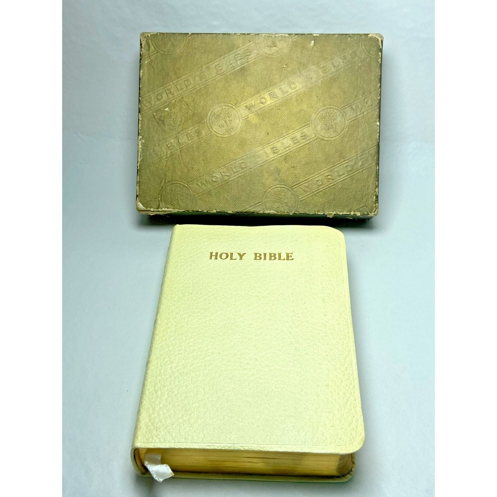 KJV Bible World Publishing Company White Imitation Leather Miniature Vintage 507